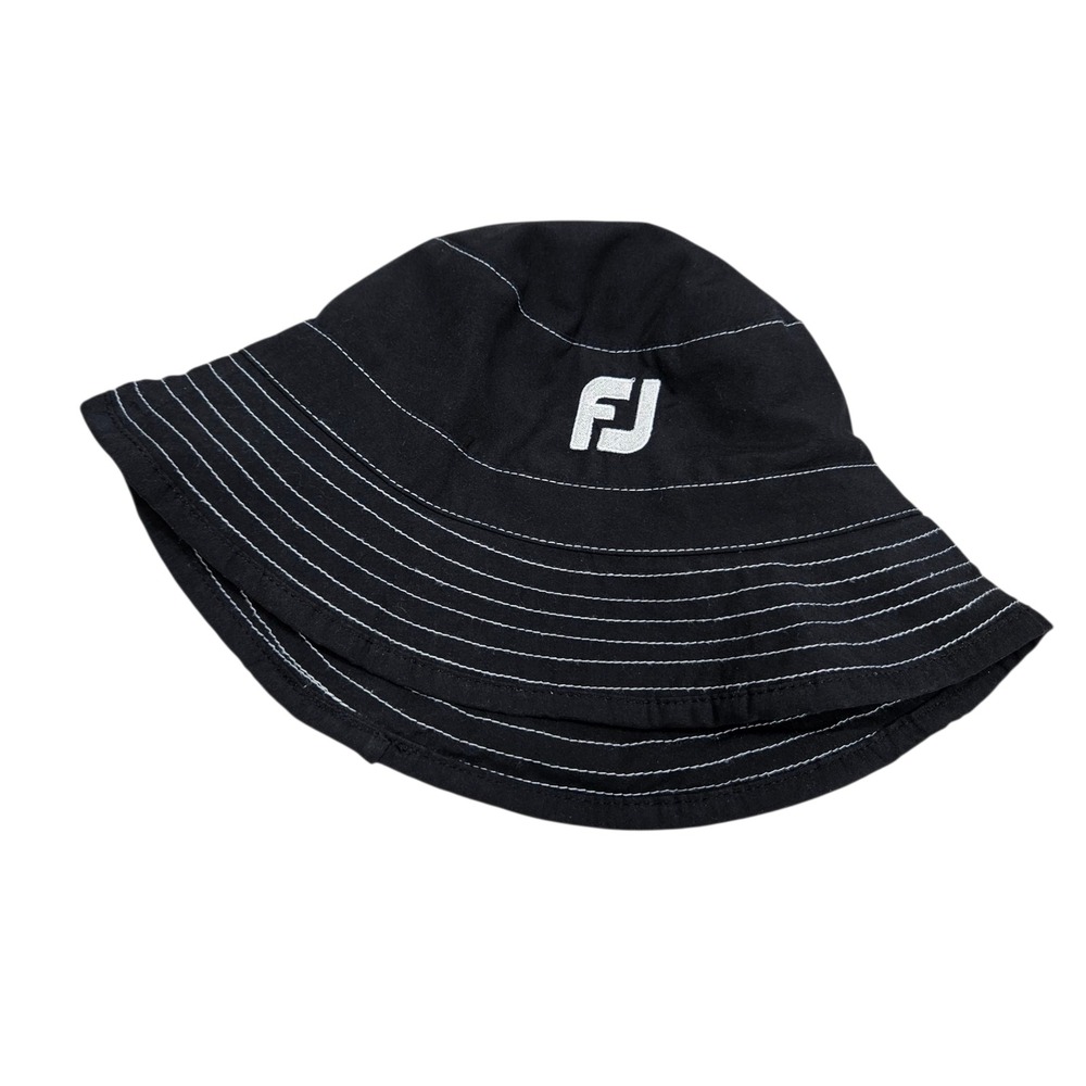 FJ FootJoy Golf Bucket Hat Black‎ with White Stitching Medium